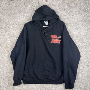 Tom and Jerry Mens Sweatshirt L Black Graphic Hoodie Cartoon Pullover
